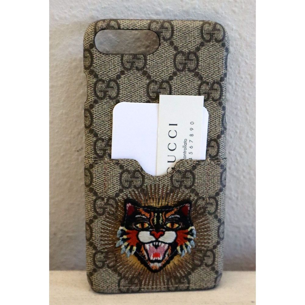 Authentic Gucci Unisex-Adult Cat Patch GG Supreme iPhone 8 Phone Case
